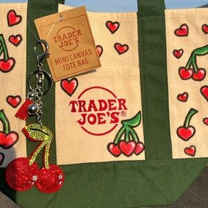 Heart and Cherry Canvas Special Edition Trader Joe’s Mini Tote with keychain